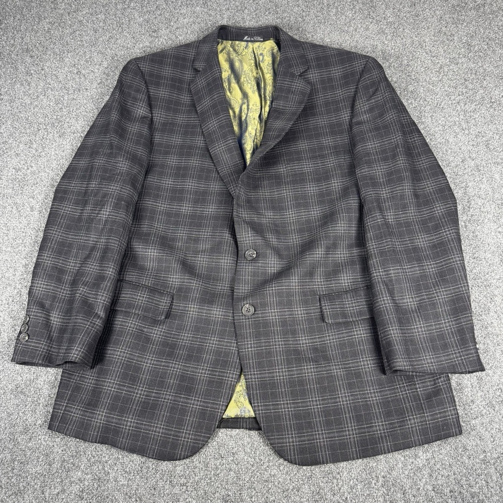 Jean-Paul Germain Mens Tweed Paisley Plaid 2-Button Blazer Sport Coat Jacket 44R